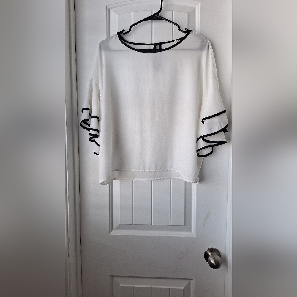 Elegant White and Black Trim Women's Top